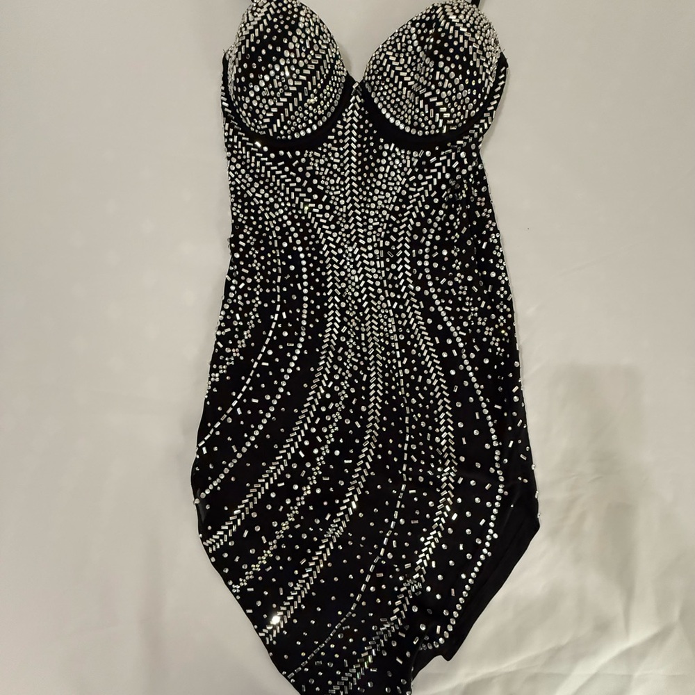 Black and Silver Beaded Bodysuit